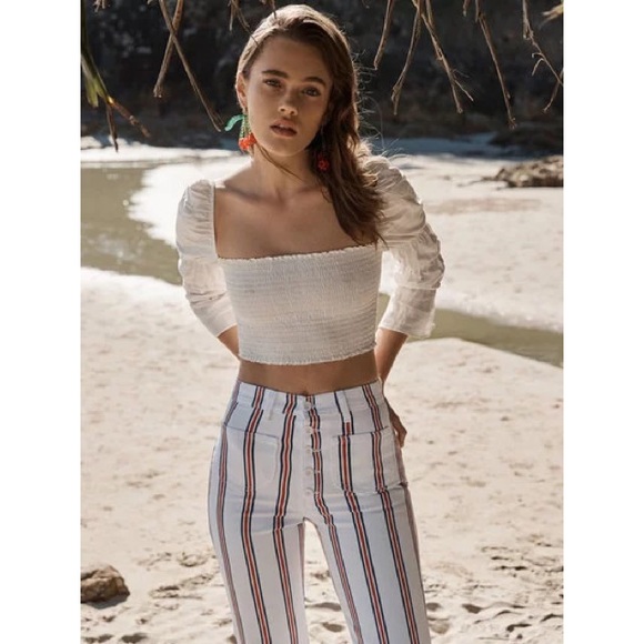 Reformation White Red Striped Crop Jeans 24 - Picture 4 of 9